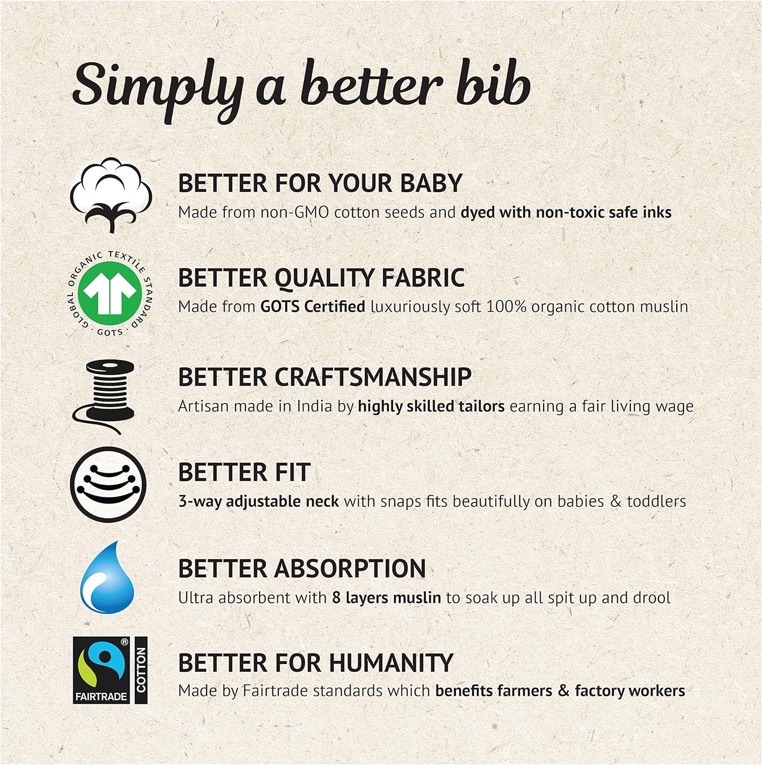 Kishu Baby Indi GOTS Organic Infinity Scarf Bib Set - 4-Way Reversible, 8 Layer Muslin Drool Bibs - Image 7